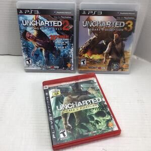 Uncharted Trilogy PS3 Bundle 1 2 3 Drakes Fortune Among Thieves Used